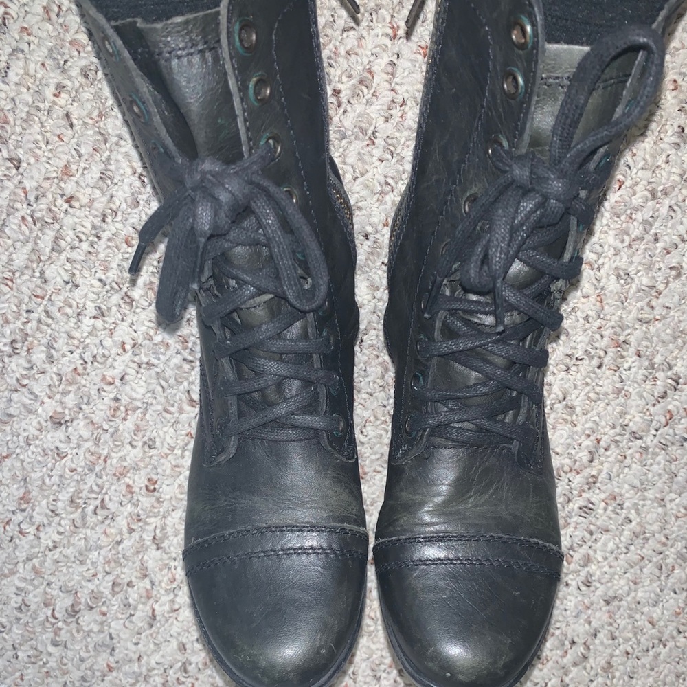 Steve Madden Black Leather Troopa Combat Boots
